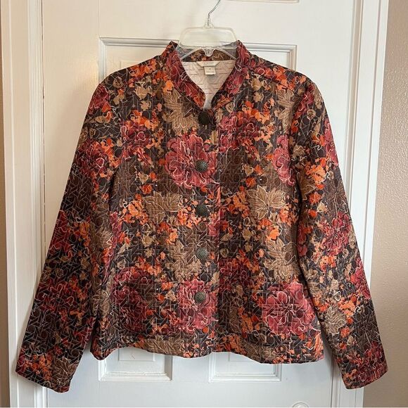 Christopher & Banks Fall Leaves Lightweight Quilted Button Jacket, Size M - Picture 2 of 9